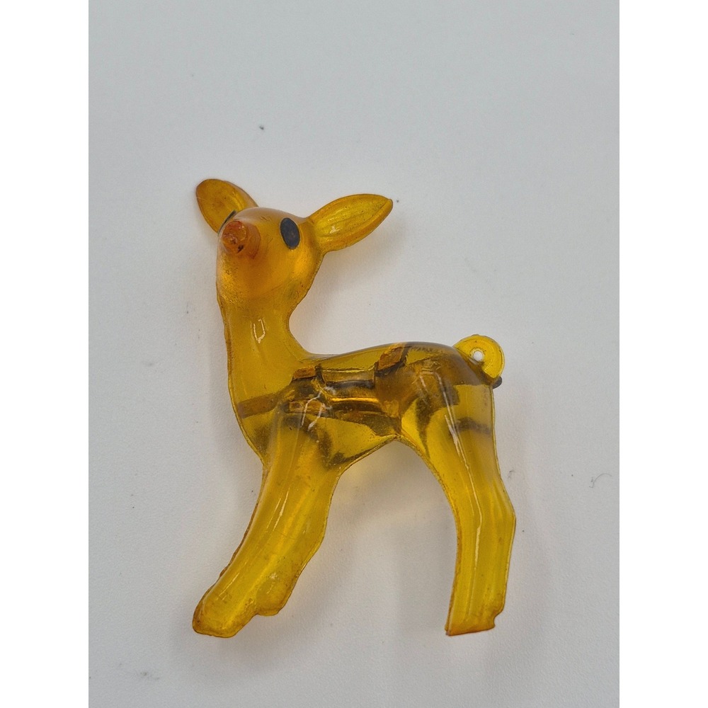 Vintage Deer Brooch Amber Translucent Plastic Fawn Pin Retro Animal Jewelry